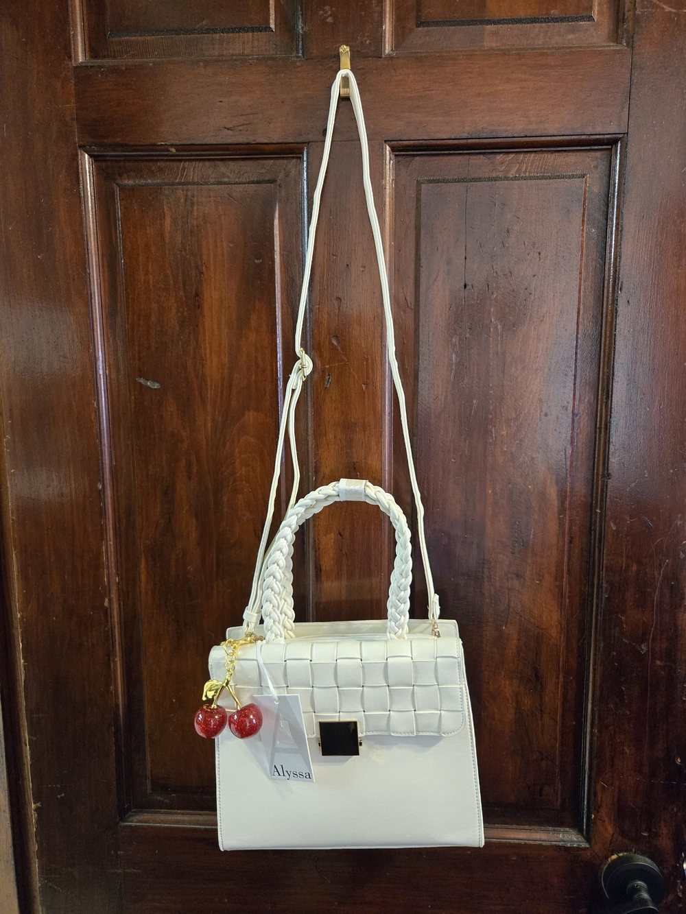 Alyssa White Woven Top-Handle Crossbody Bag